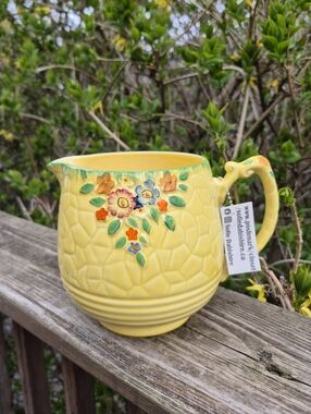 Crown Devon Yellow Floral Ceramic Pitcher Made In England